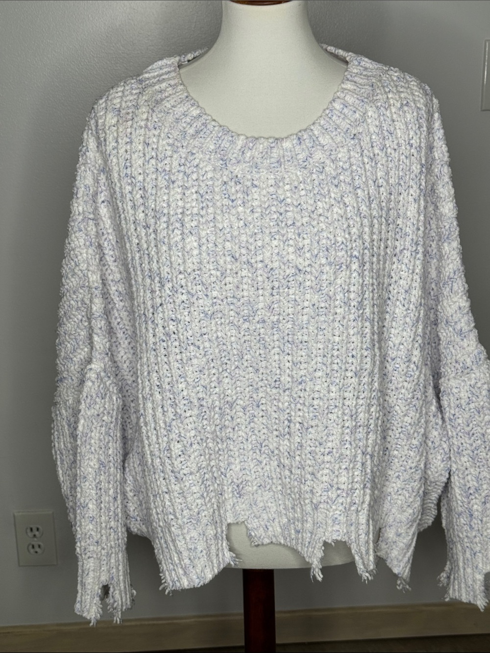 POL White heavier weight Textured distressed Crewneck Sweater!